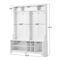 Hall Tree Entryway Bench With Coat Rack, With Shoe Cubbies For Bedroom, White, 59.8'' W X 15.8'' D X 76.8''H. White Particle Board