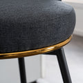 Set Of 2 Gray Swivel Bar Stools High Back, Adjustable, Upholstered With Elegant Metal Back Accents For Kitchen, Bar, Or Dining Room Dark Gray Metal