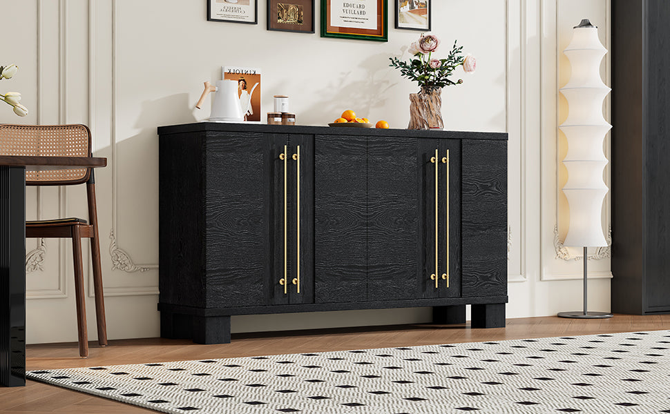 Wood Traditional Style Sideboard With Adjustable Shelves And Gold Handles For Kitchen, Dining Room And Living Room Black Black Mdf