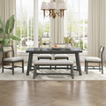 6 Piece Retro Farmhouse Style Dining Set, Rectangular Table And 4 Upholstered Chairs With Rattan And Bench For Dining Room And Kitchen Gray Gray Solid Wood Mdf