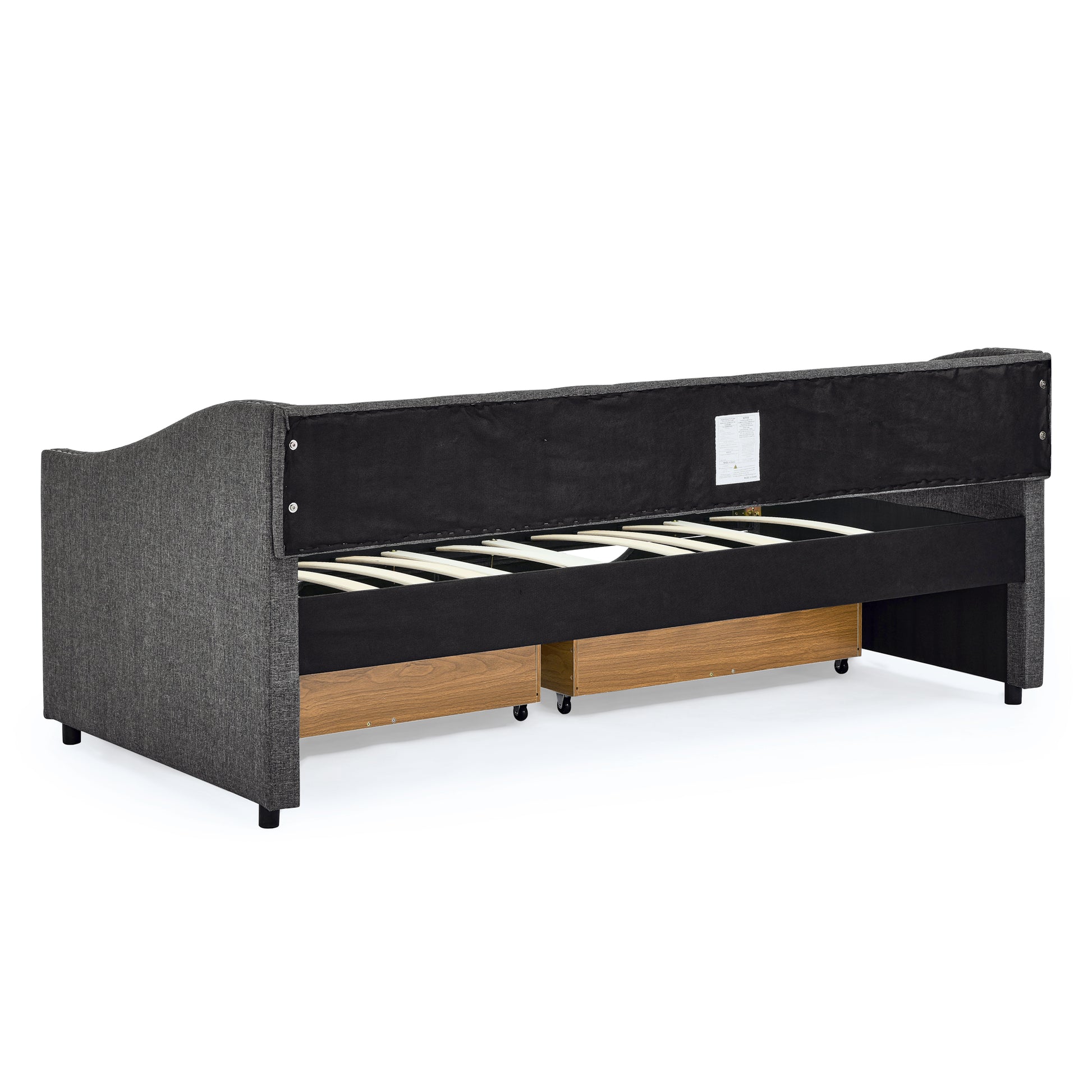 Twin Size Daybed With Drawers Upholstered Tufted Sofa Bed, With Button On Back And Copper Nail On Waved Shape Arms 81.5''X4''X30.5'' Dark Grey Linen