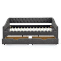 Full Size Daybed With Drawers Upholstered Tufted Sofa Bed, With Button On Back And Copper Nail On Waved Shape Arms 80.5''X55.5''X27.5'' Dark Grey Linen