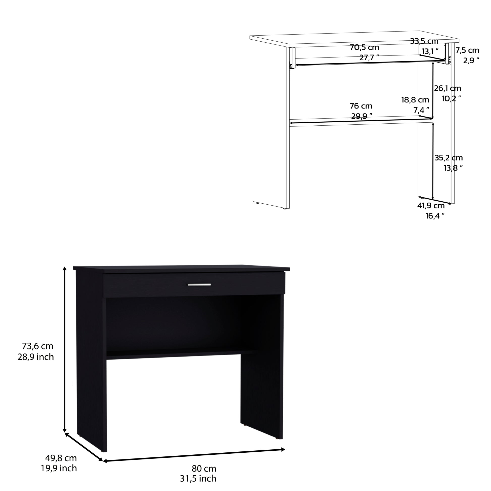 Montana Storage Desk, Spacious Stylish With Drawer And Shelf, Black Black Particle Board Pine