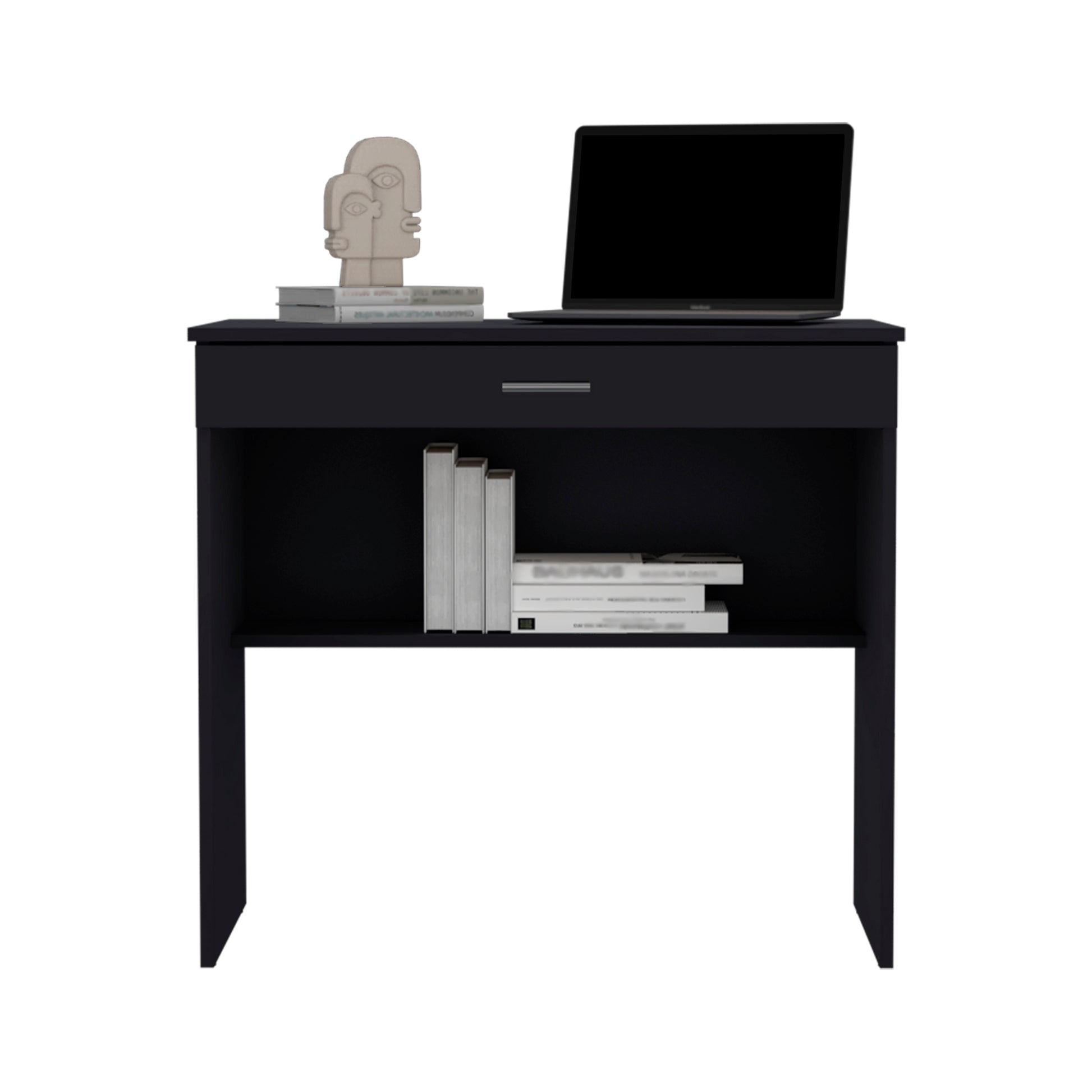 Montana Storage Desk, Spacious Stylish With Drawer And Shelf, Black Black Particle Board Pine