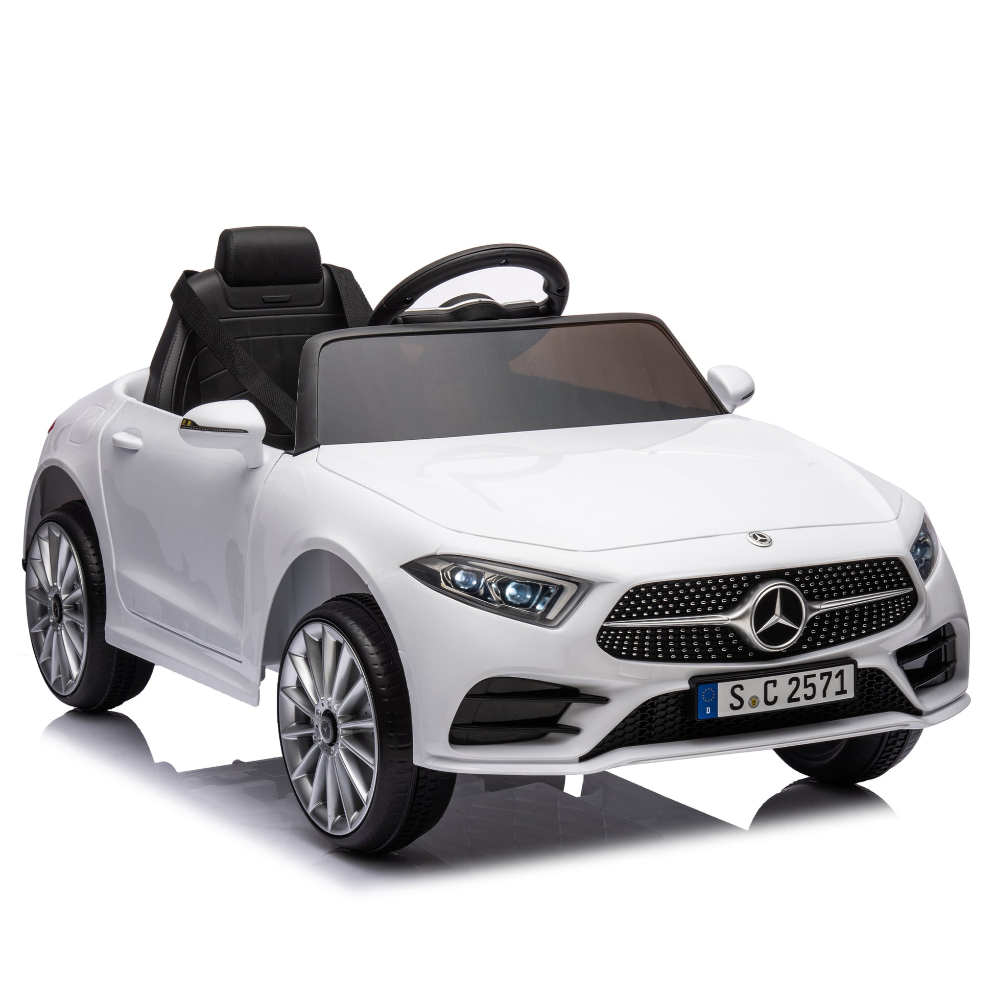 12V Kids Ride On Car W Parents Remote Control,Licensed Mercedes Benz Cls 350 For Kids,Four Wheel Suspension,Power Display,Music,Volume Control,Led Lights,Mp3,Usb Sd For Kids 37 95 Months. White 50 99 Lbs Polypropylene