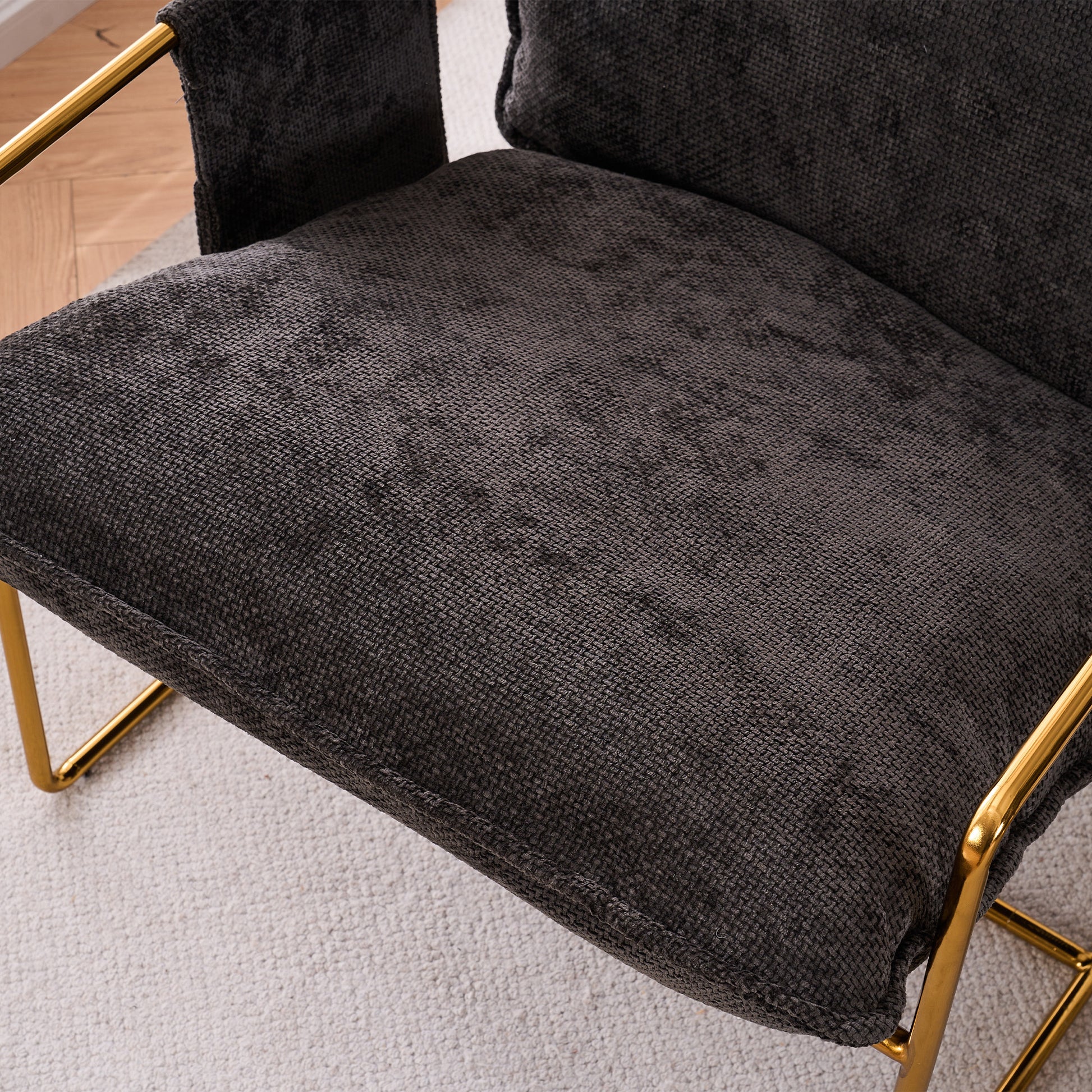 2 Chairs In 1 Box, Upholstered Hanging Armchair With Arm Pocketsmetal Frame, Gold Plated Craftsman, Crushed Foam Cushions And Skin Friendly Woven Fabric For Living Room And Bedroom. Dark Gray Dark Gray Metal