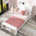 Twin Size Platform Bed With Built In Shelves, Led Light And Usb Ports, White White Mdf Lvl