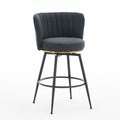 Set Of 2 Gray Swivel Bar Stools High Back, Adjustable, Upholstered With Elegant Metal Back Accents For Kitchen, Bar, Or Dining Room Dark Gray Metal
