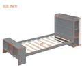 Twin Size Platform Bed With Built In Shelves, Led Light And Usb Ports, Gray Gray Mdf Lvl