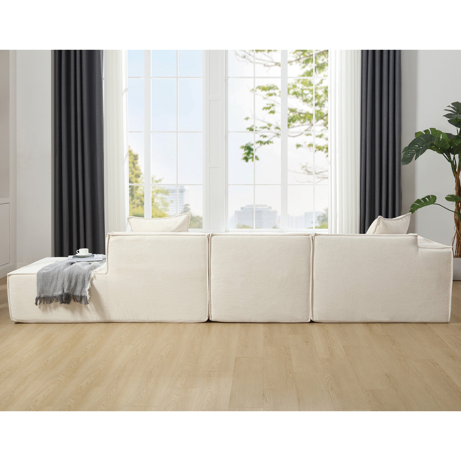 Modular Combination Living Room Sofa Set, Modern Minimalist Sofa, Free Installation Sofa, L Shaped, Italian Minimalist Tofu Block Sofa, Left Hand Facing,Terrycloth Fabricbeige Beige Polyester Primary Living Space Soft Modern Polyester 3 Seat