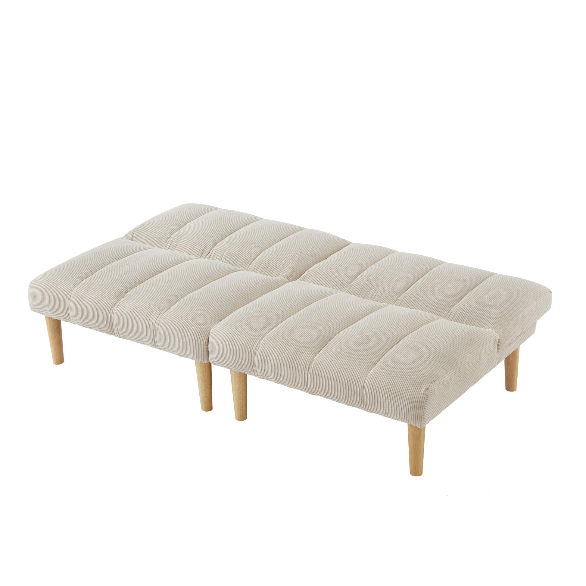 Corduroy Fabric, Wooden Legs Convertible Sofa Bed Color:Beige White Corduroy 3 Seat