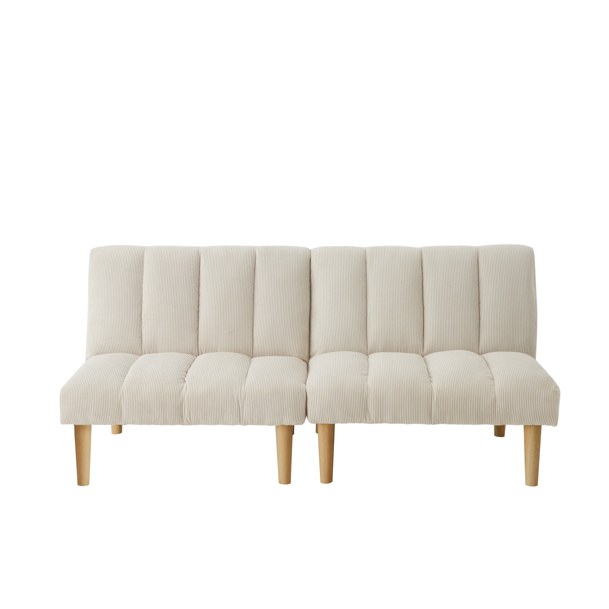 Corduroy Fabric, Wooden Legs Convertible Sofa Bed Color:Beige White Corduroy 3 Seat