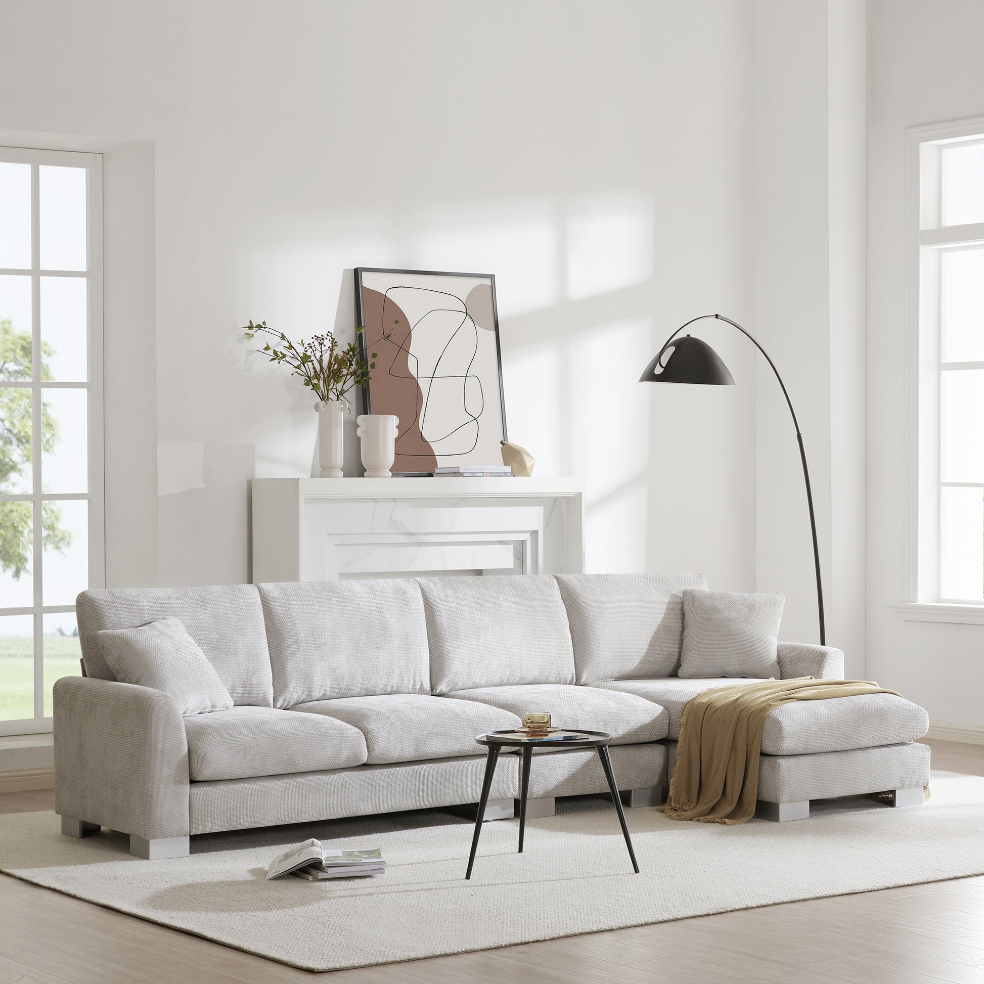 119*55" Modern Oversized Sectional Sofa,L Shaped Luxury Couch Set With 2 Free Pillows,5 Seat Chenille Indoor Furniture With Chaise For Living Room,Apartment,Office,2 Colors Light Gray Chenille 5 Seat