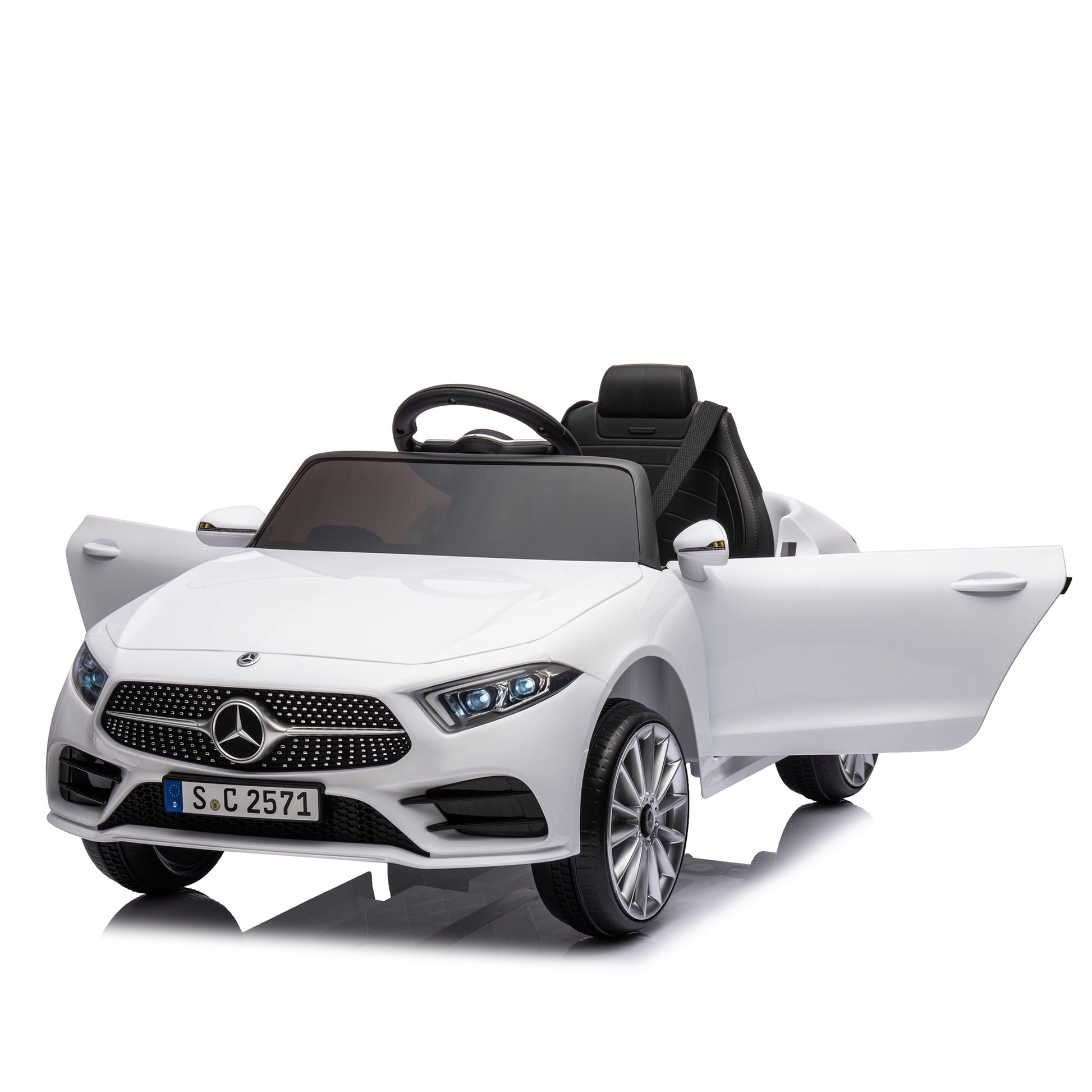 12V Kids Ride On Car W Parents Remote Control,Licensed Mercedes Benz Cls 350 For Kids,Four Wheel Suspension,Power Display,Music,Volume Control,Led Lights,Mp3,Usb Sd For Kids 37 95 Months. White 50 99 Lbs Polypropylene