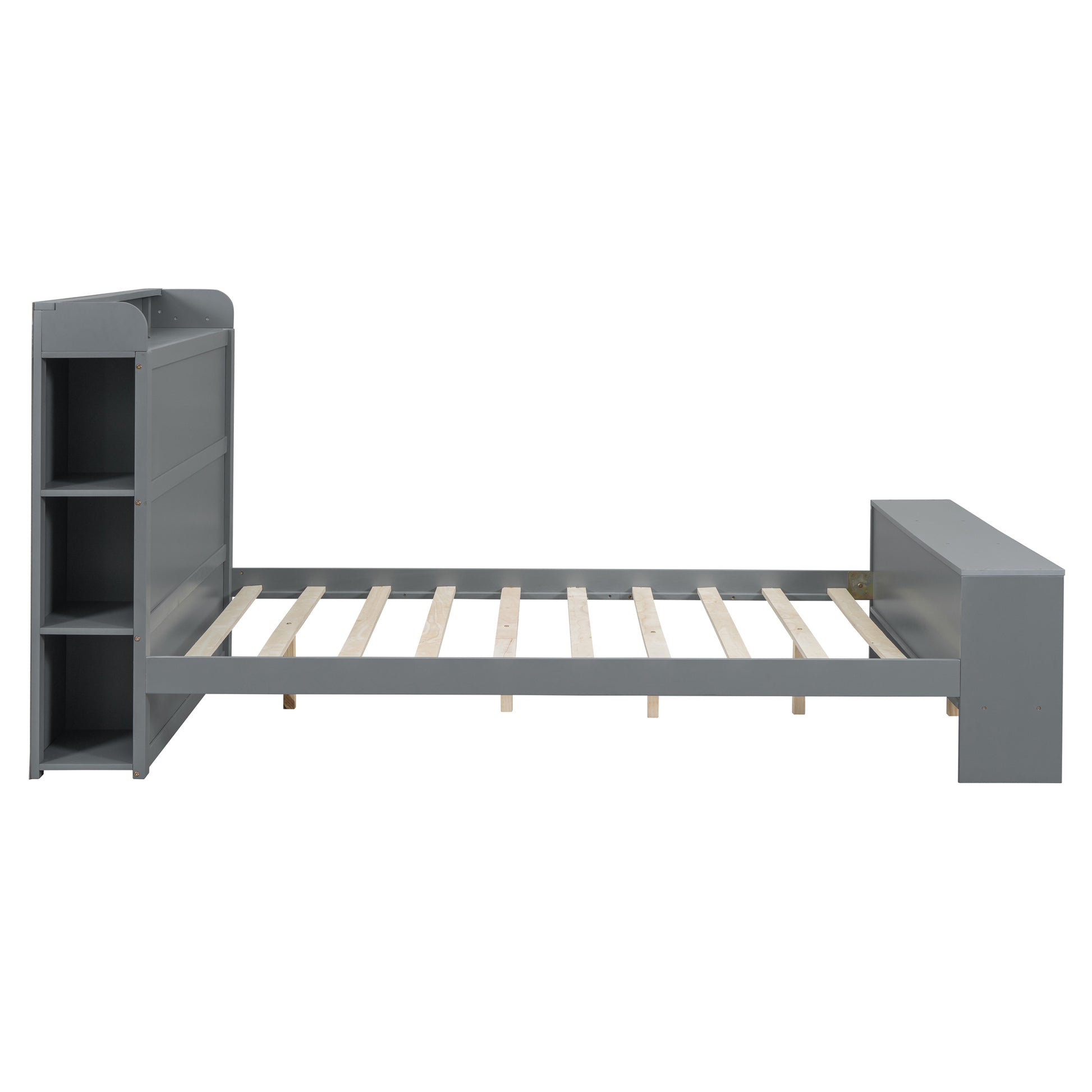 Full Size Platform Bed With Built In Shelves, Led Light And Usb Ports, Gray Gray Mdf Lvl