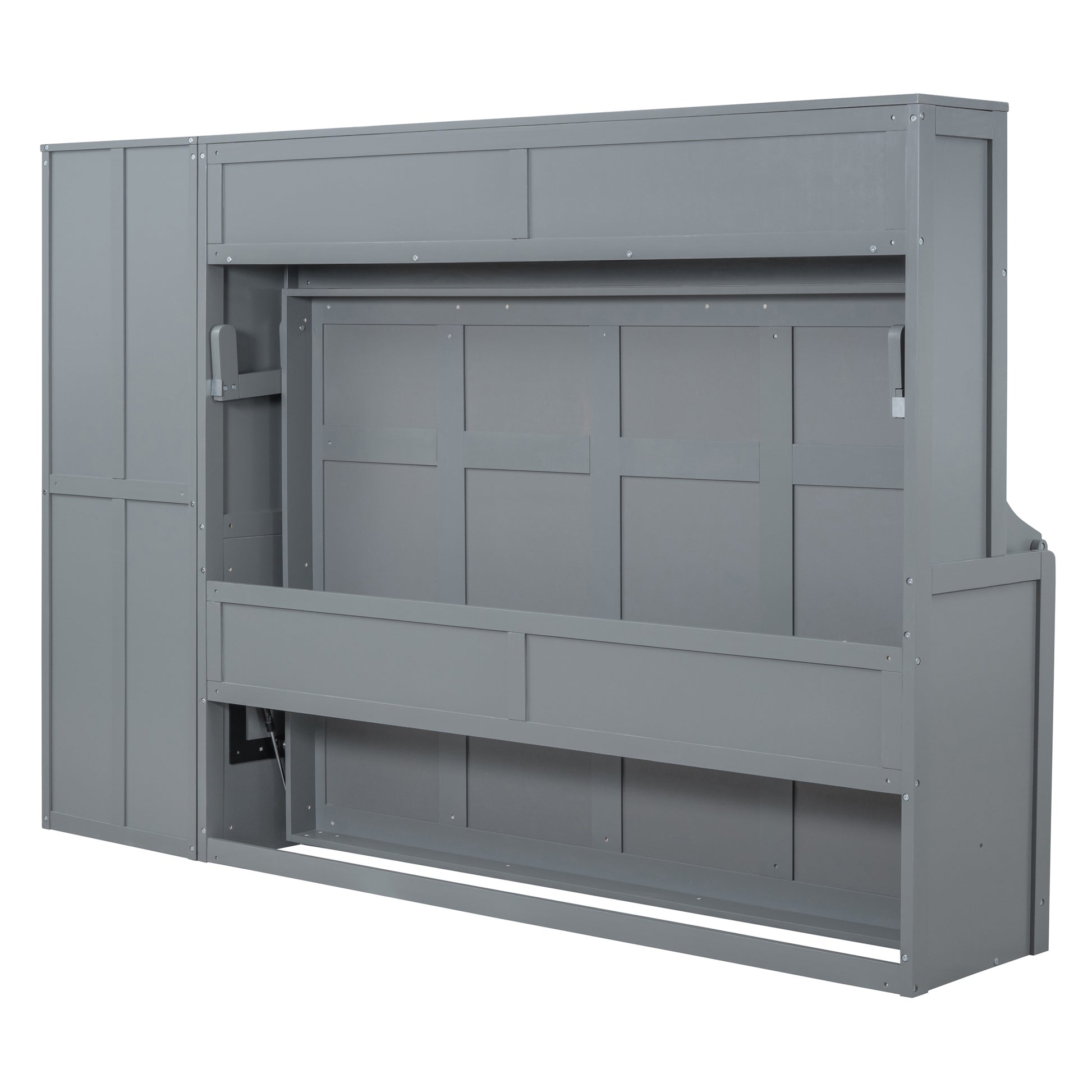 Full Size Murphy Bed Wall Bed With Closet And Drawers,Gray Gray Mdf Lvl