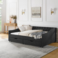 Full Size Daybed With Drawers Upholstered Tufted Sofa Bed, With Button On Back And Copper Nail On Waved Shape Arms 80.5''X55.5''X27.5'' Black Linen