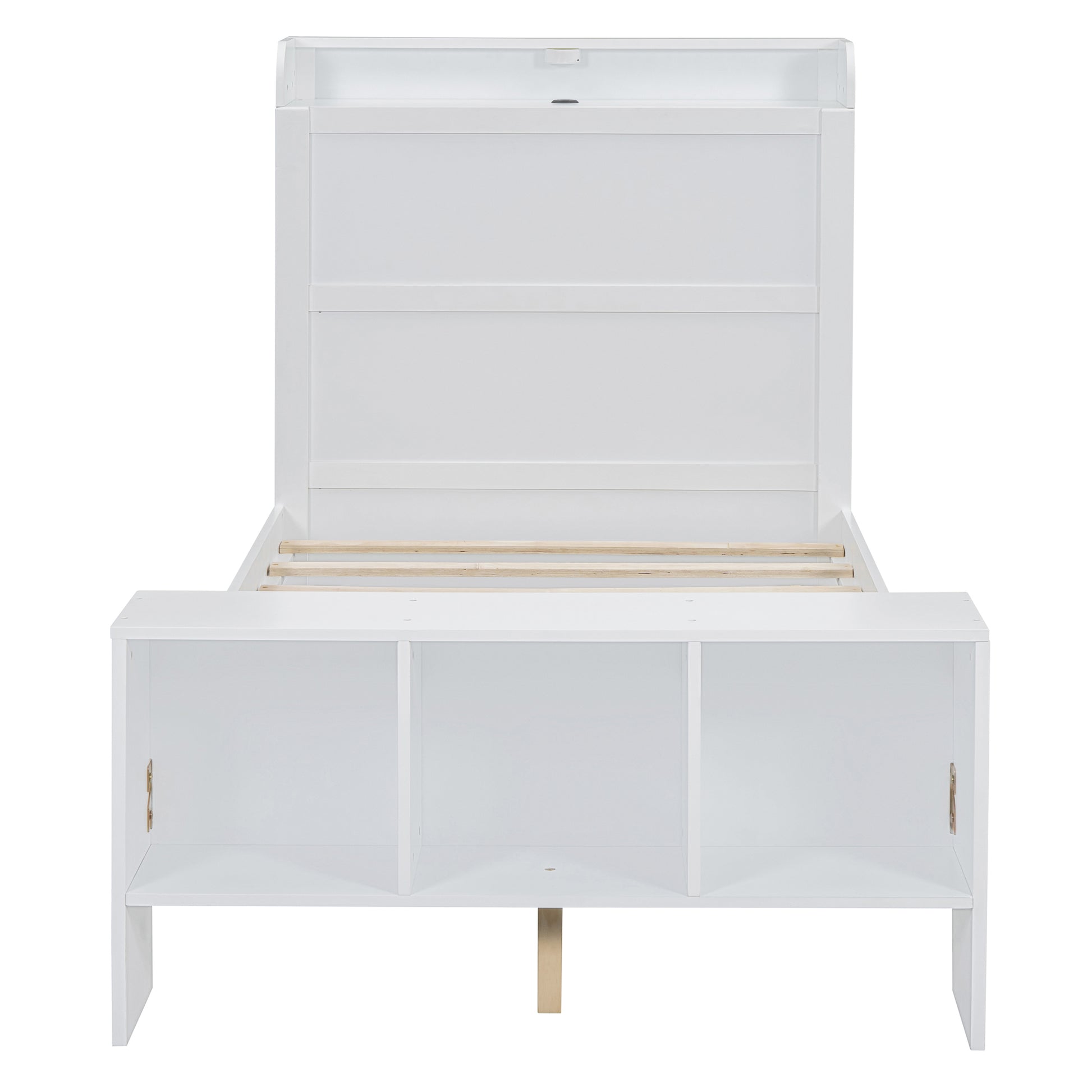 Twin Size Platform Bed With Built In Shelves, Led Light And Usb Ports, White White Mdf Lvl