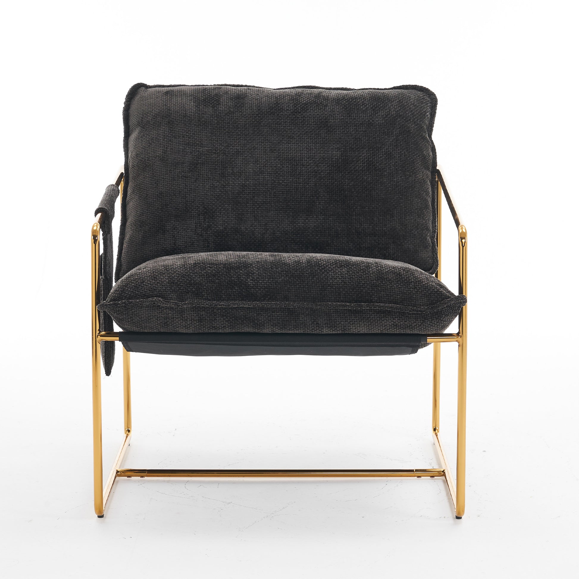 2 Chairs In 1 Box, Upholstered Hanging Armchair With Arm Pocketsmetal Frame, Gold Plated Craftsman, Crushed Foam Cushions And Skin Friendly Woven Fabric For Living Room And Bedroom. Dark Gray Dark Gray Metal