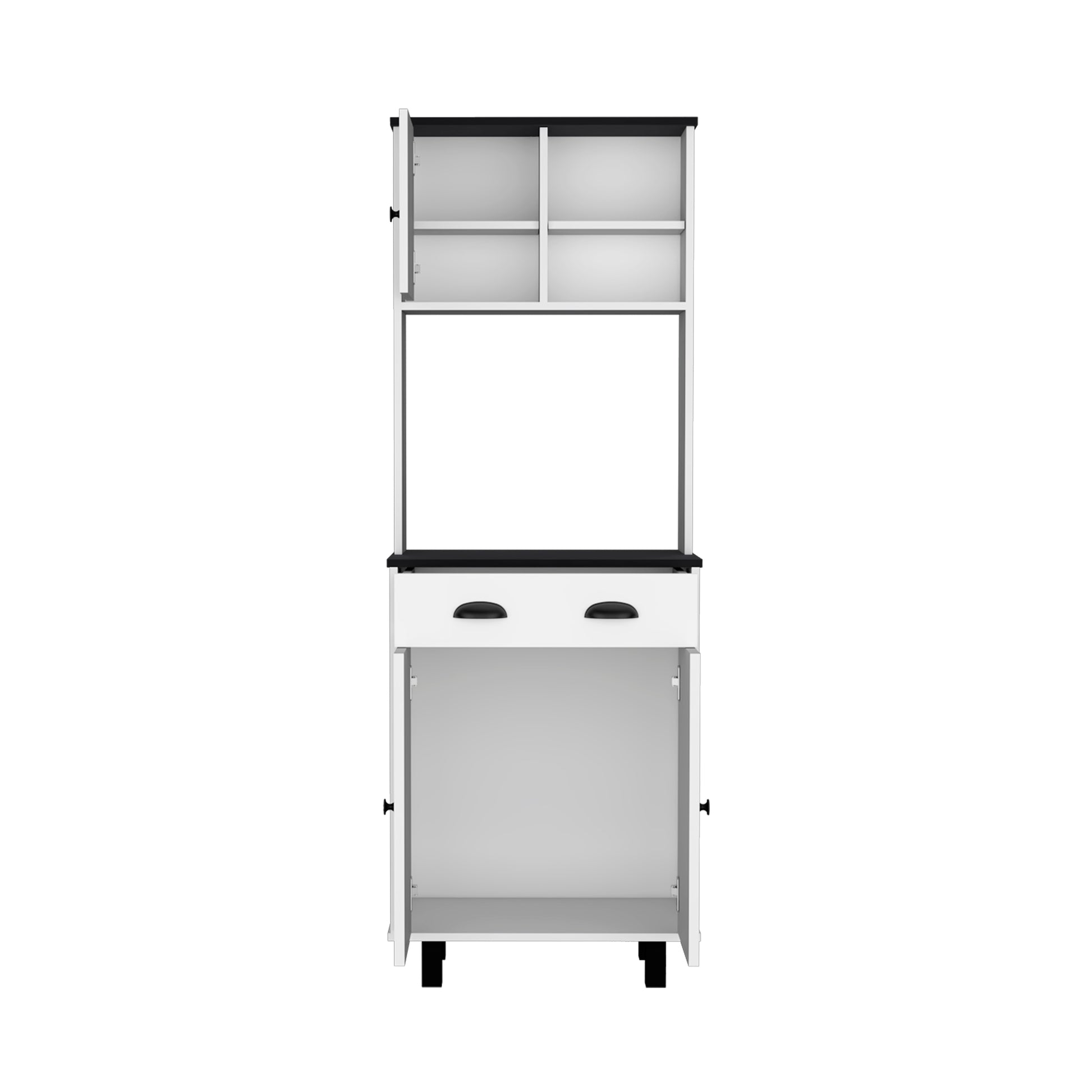 Depot E Shop Waco 67" H Kitchen Pantry With Two Cabinets, Two Open Shelves, And One Drawer,White Black White Black Primary Living Space Modern Particle Board Pine