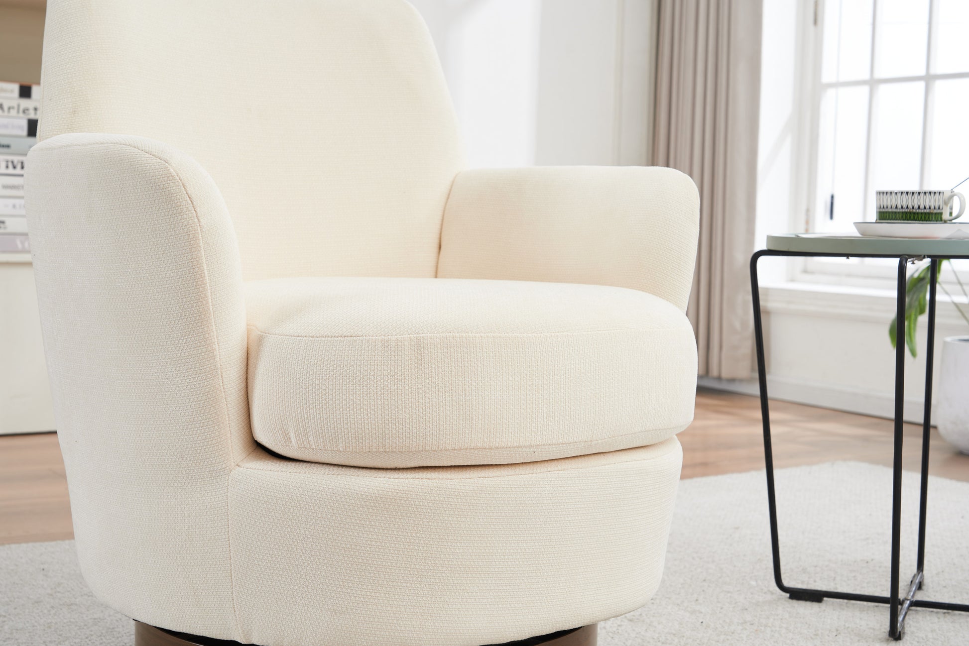 Polyester Swivel Barrel Chair, Swivel Accent Chairs Armchair For Living Room, Reading Chairs For Bedroom Comfy, Round Barrel Chairs With Gold Stainless Steel Base Beige Beige Primary Living Space American Design Foam Polyester