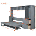 Queen Size Murphy Bed Wall Bed With Closet And Drawers,Gray Gray Mdf Lvl