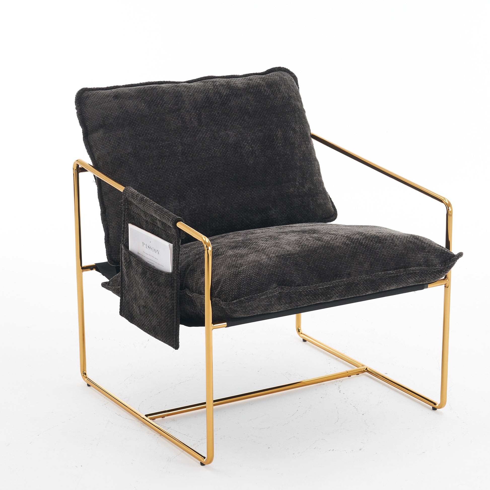 2 Chairs In 1 Box, Upholstered Hanging Armchair With Arm Pocketsmetal Frame, Gold Plated Craftsman, Crushed Foam Cushions And Skin Friendly Woven Fabric For Living Room And Bedroom. Dark Gray Dark Gray Metal