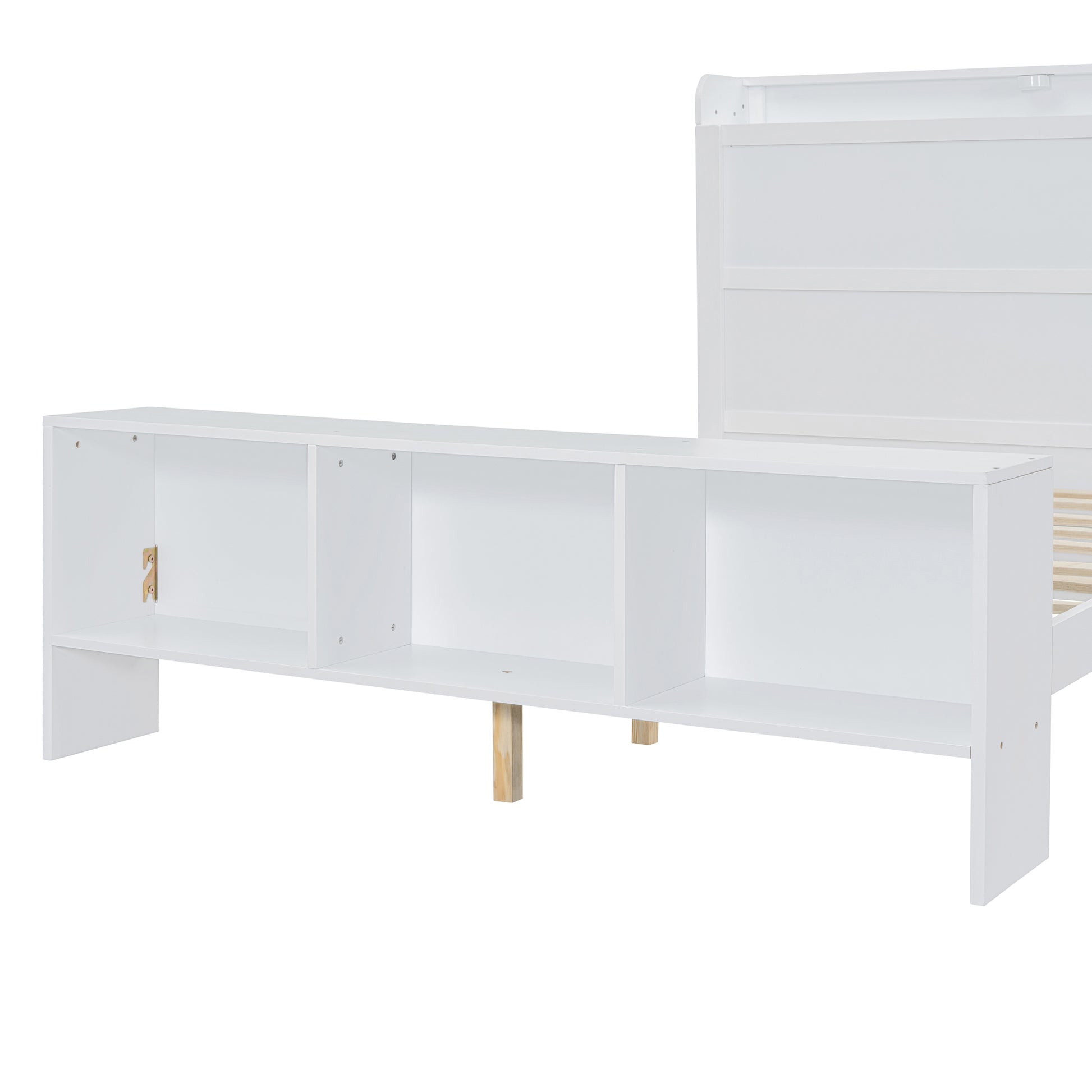 Full Size Platform Bed With Built In Shelves, Led Light And Usb Ports, White White Mdf Lvl