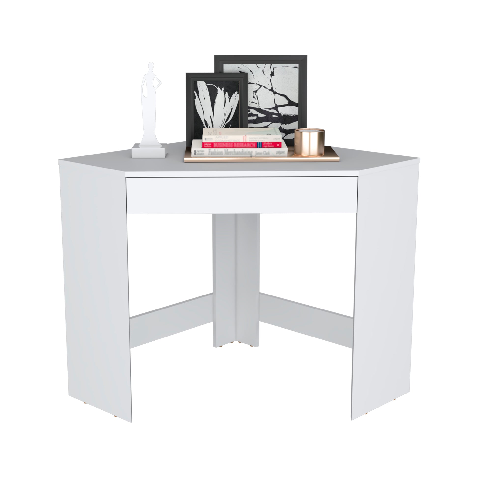 White Corner Desk With Compact Design And Drawer White Particle Board Pine