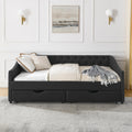 Full Size Daybed With Drawers Upholstered Tufted Sofa Bed, With Button On Back And Copper Nail On Waved Shape Arms 80.5''X55.5''X27.5'' Black Linen