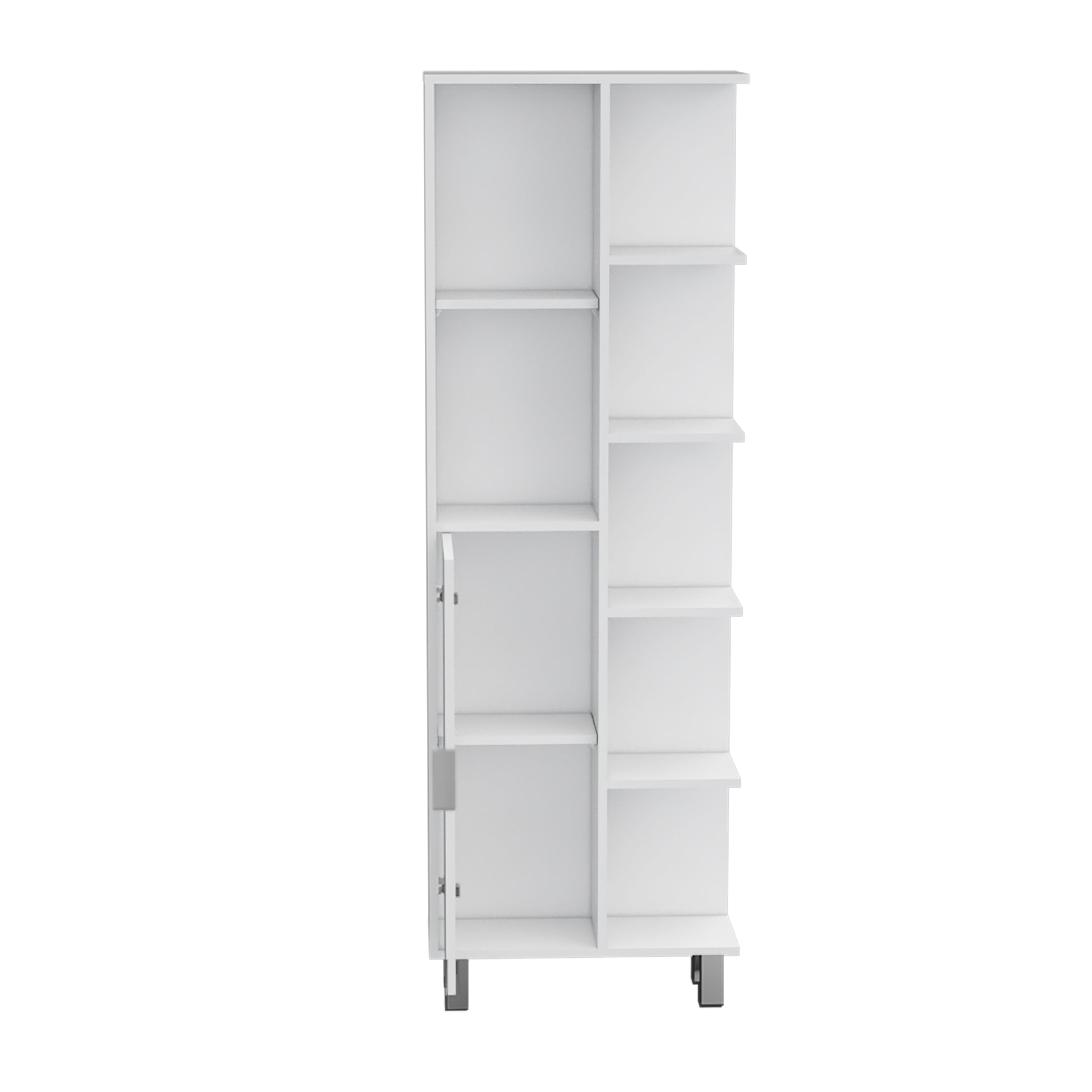 Depot E Shop Mott 63" H Linen Bathroom Cabinet With Seven Open Shelves, One Drawer And Four Legs,White White Particle Board Pine