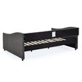 Full Size Daybed With Drawers Upholstered Tufted Sofa Bed, With Button On Back And Copper Nail On Waved Shape Arms 80.5''X55.5''X27.5'' Dark Grey Linen