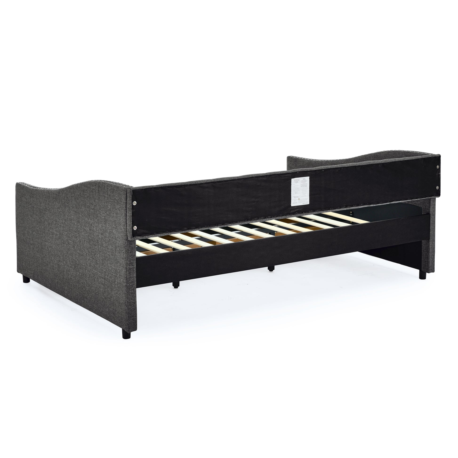Full Size Daybed With Drawers Upholstered Tufted Sofa Bed, With Button On Back And Copper Nail On Waved Shape Arms 80.5''X55.5''X27.5'' Dark Grey Linen