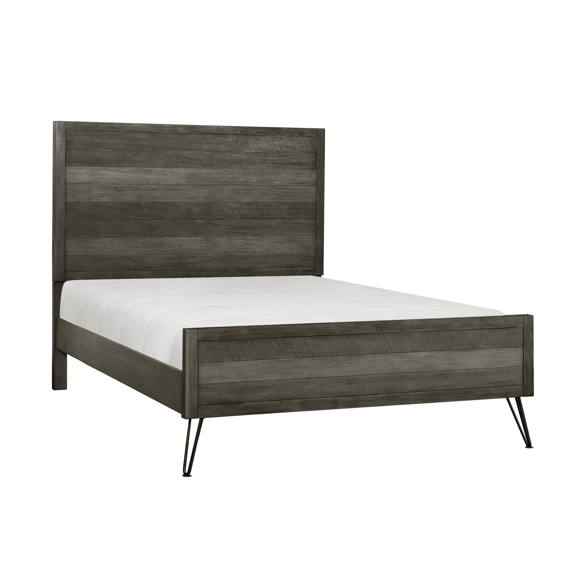 Unique Design 3 Tone Gray Finish 1Pc Eastern King Bed Metal Legs Horizontal Slat Design Headboard Footboard Bedroom Furniture Box Spring Required King Gray Wood Bedroom Bed Frame Wood