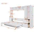 Full Size Murphy Bed Wall Bed With Closet And Drawers,White White Mdf Lvl