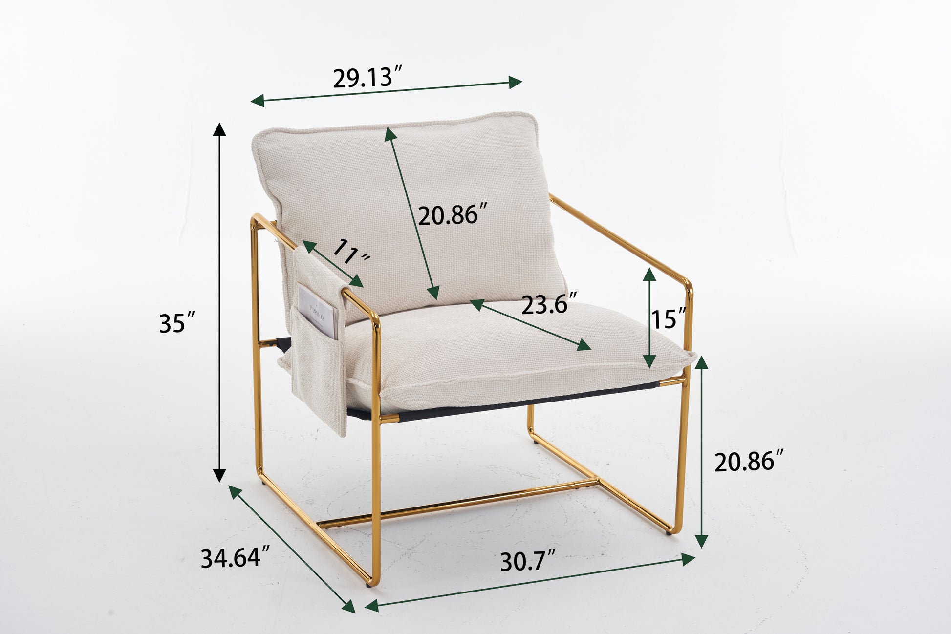 2 Chairs In 1 Box, Upholstered Hanging Armchair With Arm Pocketsmetal Frame, Gold Plated Craftsman, Crushed Foam Cushions And Skin Friendly Woven Fabric For Living Room And Bedroom. Beige Beige Metal