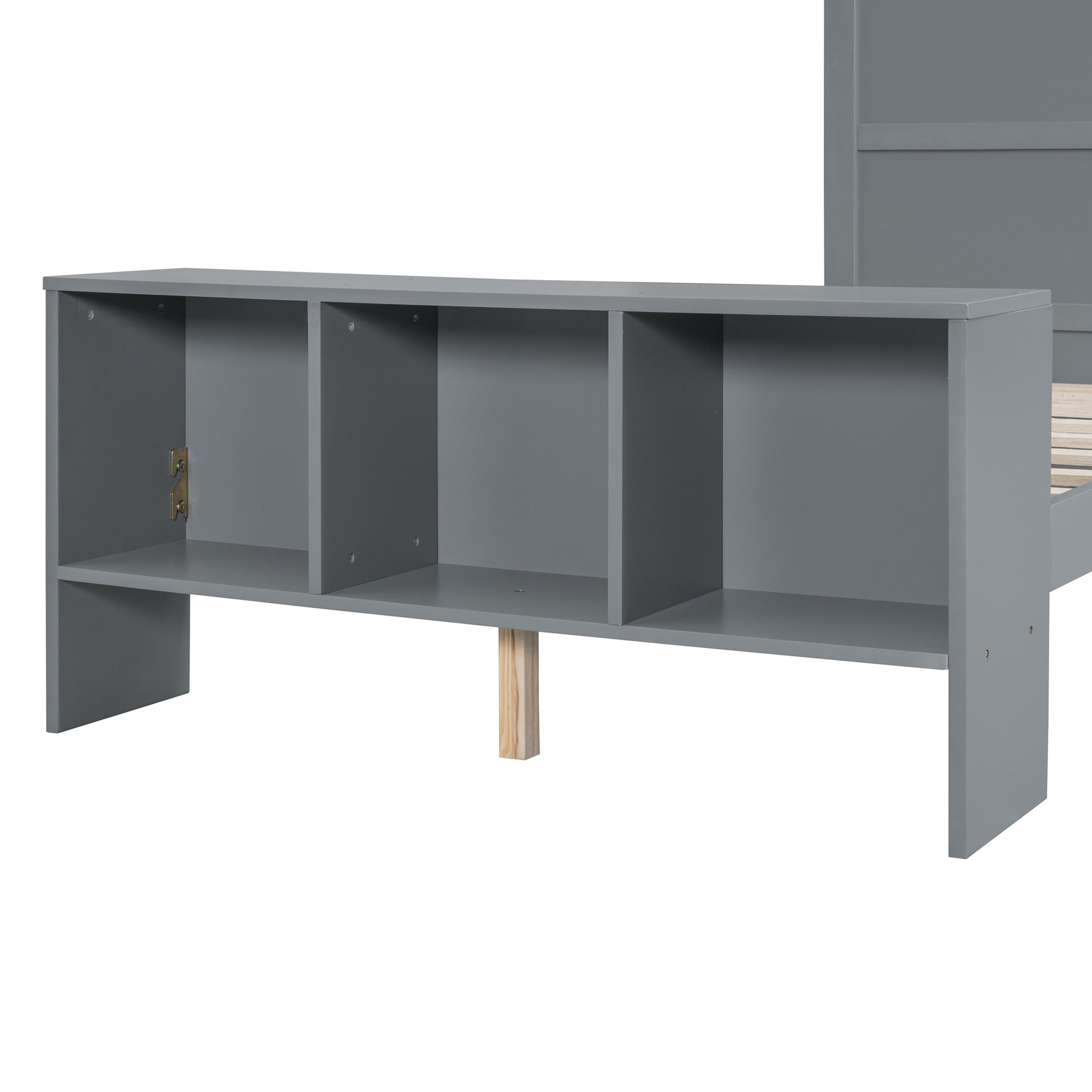 Twin Size Platform Bed With Built In Shelves, Led Light And Usb Ports, Gray Gray Mdf Lvl