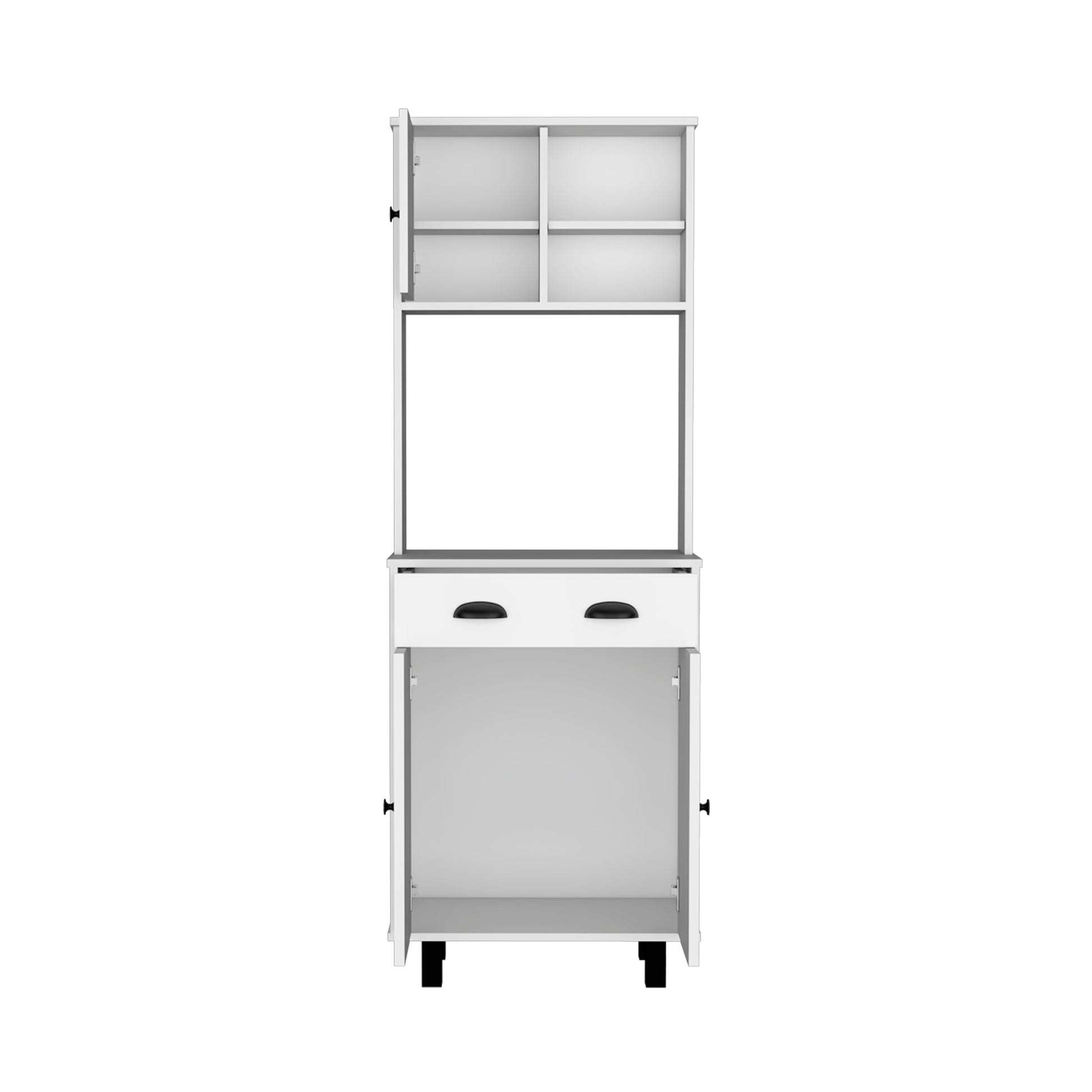 Waco 67" H Kitchen Pantry With Two Cabinets, Two Open Shelves, And One Drawer,White White Particle Board Pine