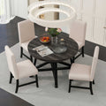 5 Piece Retro Functional Dining Set With Extendable Round Table With Removable Middle Leaf And 4 Upholstered Chairs For Dining Room And Living Room Black Black Solid Wood Mdf