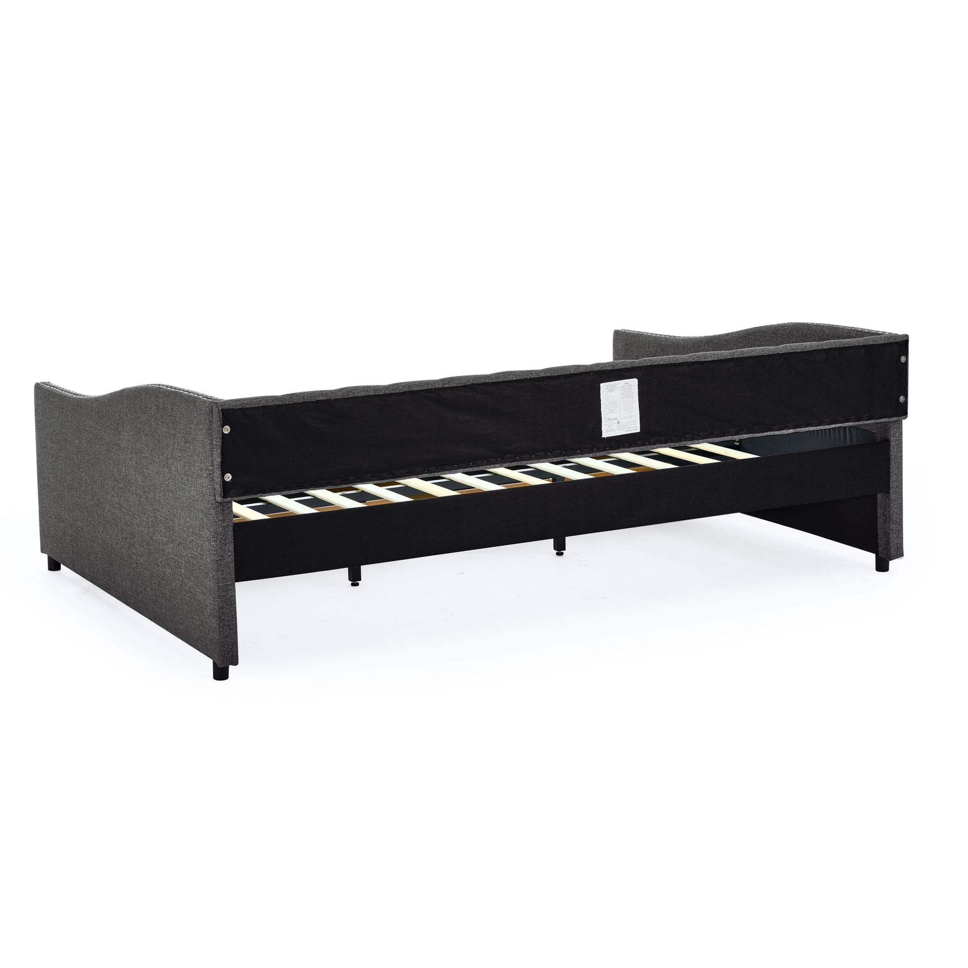 Queen Size Daybed With Drawers Upholstered Tufted Sofa Bed,With Button On Back And Copper Nail On Waved Shape Arms 84.5"X63.5"X26.5" Dark Grey Linen