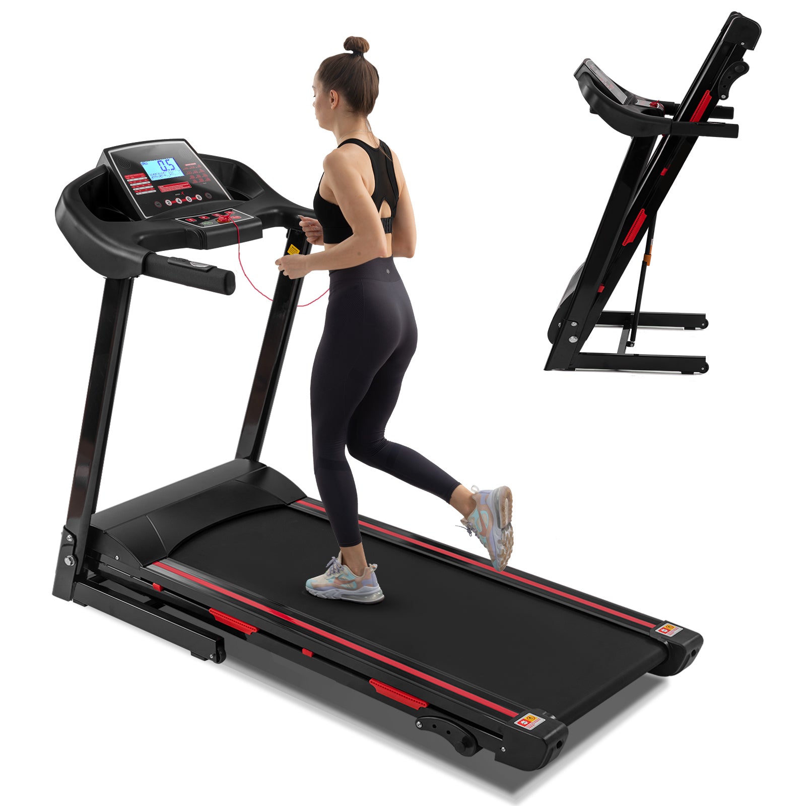 Fyc Folding Treadmill For Home 330 Lbs Weight Capacity Running Machine With Incline Bluetooth, 3.5Hp 16Km H Max Speed Foldable Electric Treadmill Easily Assembly, Home Gym Workout Exercise Black Steel