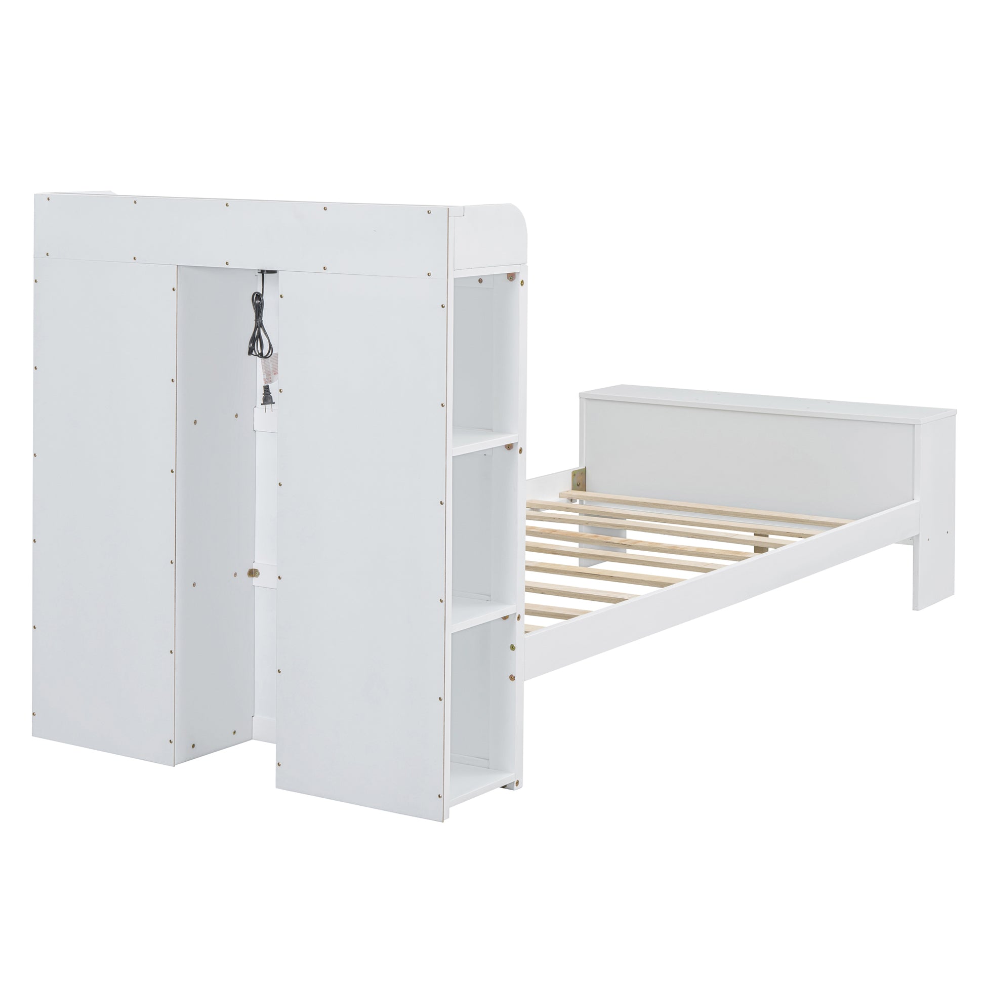 Twin Size Platform Bed With Built In Shelves, Led Light And Usb Ports, White White Mdf Lvl