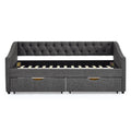 Twin Size Daybed With Drawers Upholstered Tufted Sofa Bed, With Button On Back And Copper Nail On Waved Shape Arms 81.5''X4''X30.5'' Dark Grey Linen