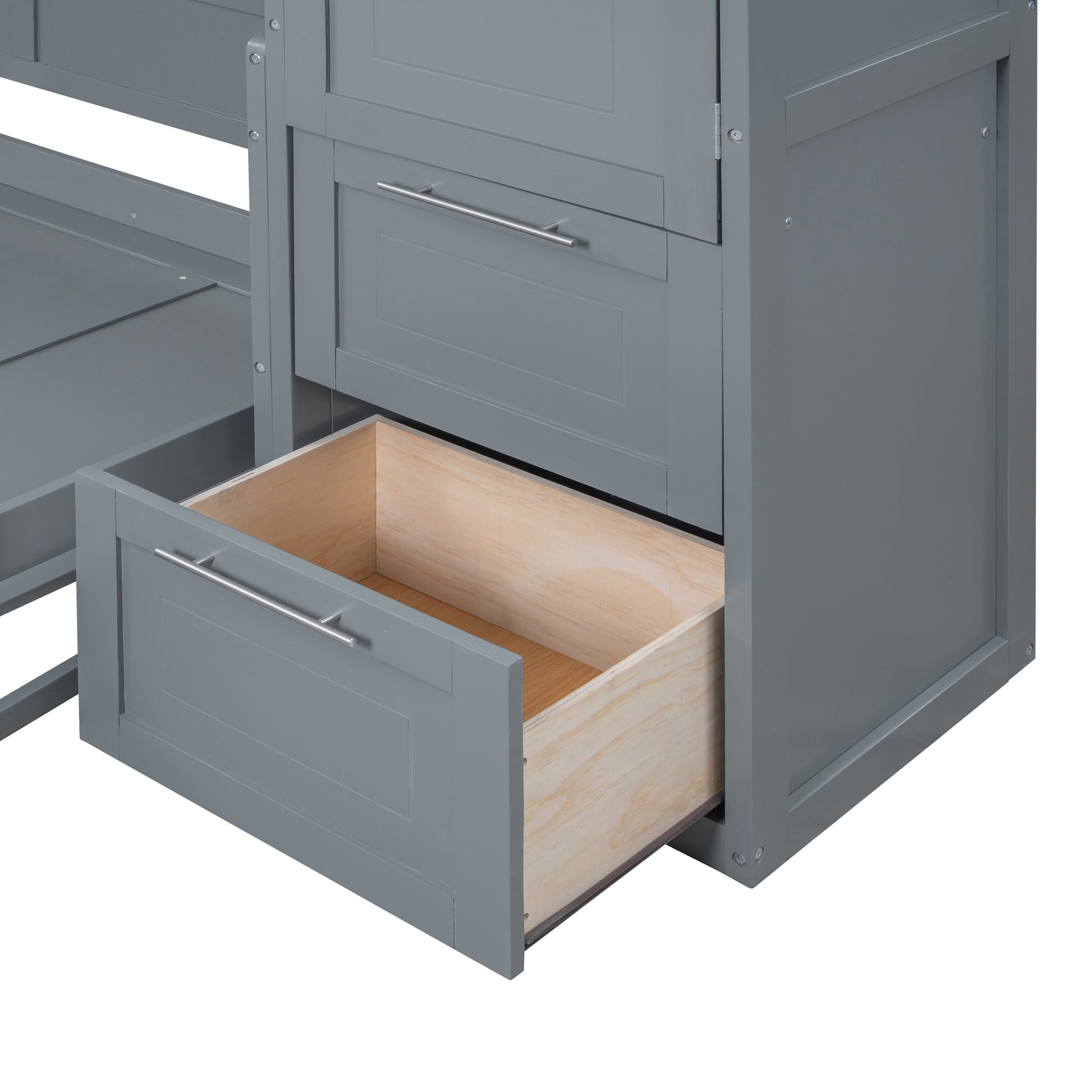 Full Size Murphy Bed Wall Bed With Closet And Drawers,Gray Gray Mdf Lvl