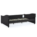 Full Size Daybed With Drawers Upholstered Tufted Sofa Bed, With Button On Back And Copper Nail On Waved Shape Arms 80.5''X55.5''X27.5'' Black Linen