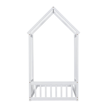 Twin House Shaped Roof Headboard Floor Bed, Without Slats ,White Twin White American Design Pine