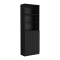 Vinton 2 Door Bookcase With Upper Shelves, Black Black Particle Board Pine