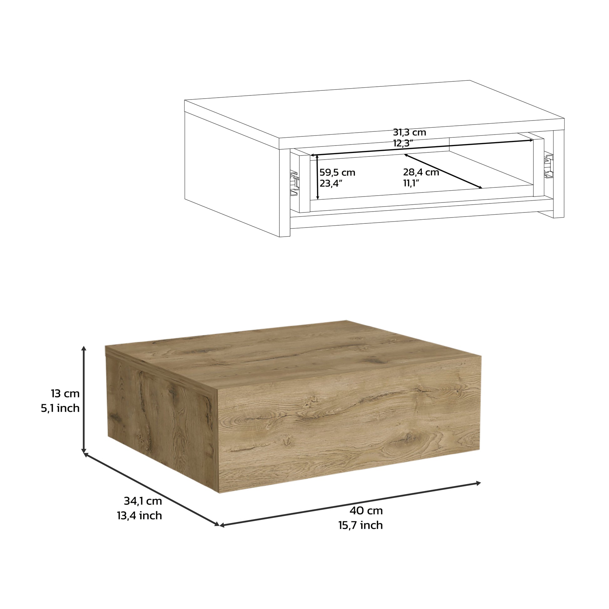 Floating Nightstand 5"H, Modern Wall Mounted Bedside Shelf With Drawer, Macadamia Beige Particle Board Pine