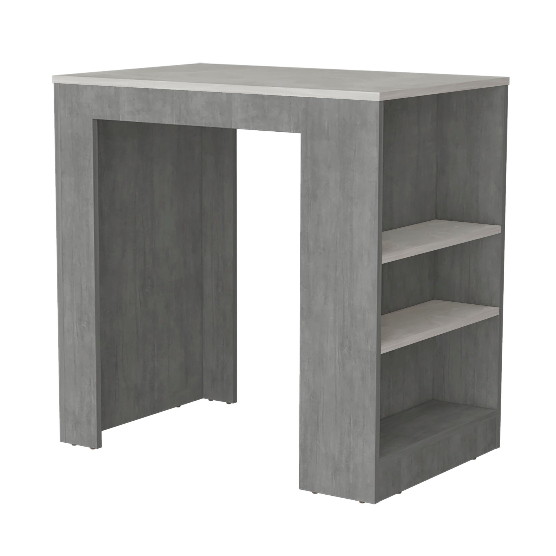 Kitchen Island, Kitchen Bar Table 36" H, 3 Side Shelves, Concrete Gray Ibiza Marble Color Finish Grey Multi Particle Board Pine