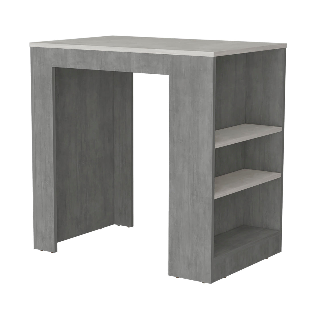 Kitchen Island, Kitchen Bar Table 36" H, 3 Side Shelves, Concrete Gray Ibiza Marble Light Grey Multi Particle Board Pine